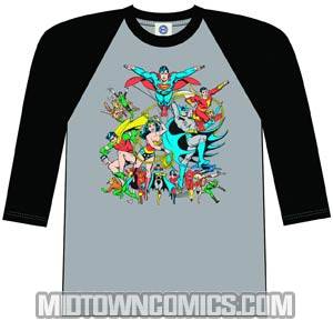 JLA Justice League Assemble Baseball Shirt Large