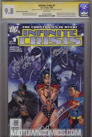 Infinite Crisis #1 Incentive Jim Lee Sketch Cover Signed By Jim Lee Geoff Johns Phil Jimenez Andy Lanning CGC 9.6
