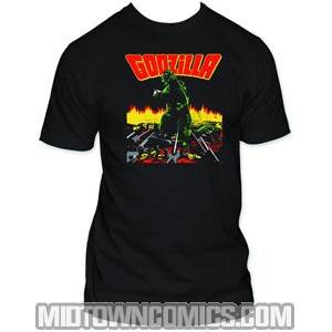 Godzilla Aflames Black 30/1 T-Shirt Large