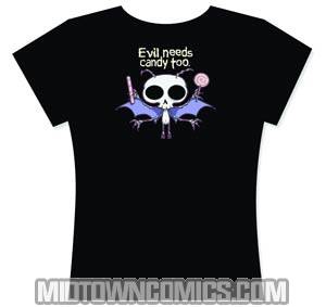Roman Dirges Evil Needs Candy Black Juniors T-Shirt Large