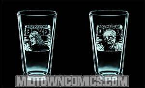 Walking Dead Etched Pint Glass Set - Fresh Meat / Rise & Feed