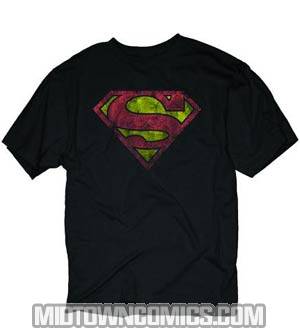 Superman Distressed Logo Black T-Shirt Large