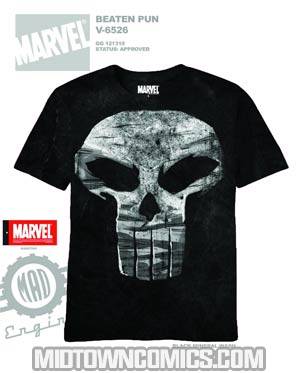 Punisher Beaten Pun Black Mineral Wash T-Shirt Large
