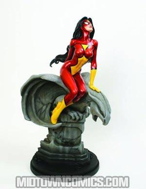 Spider-Woman On Gargoyle Statue By Bowen