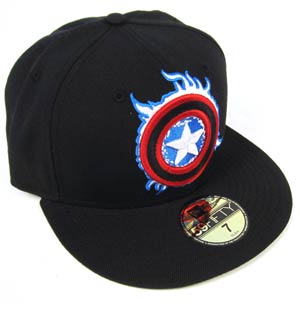 Captain America Logoclipse Black Cap - Size 7 1/4 (57.7 cm / 22.75 in)