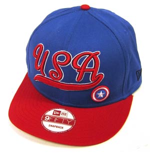 Captain America USA Retro Script Official Blue Red Snap Back Cap