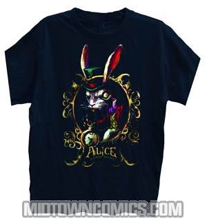 American McGees Alice In Wonderland Down The Rabbit Hole Black T-Shirt Large