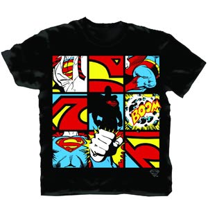 Superman Pop Art Grid Black T-Shirt Large