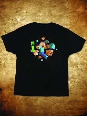 Minecraft Run Away Glow-In-The-Dark Black T-Shirt Large