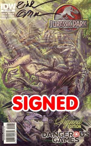 Jurassic Park Dangerous Games #1 Incentive Jeff Zornow Cover Signed By Greg Bear & Erik Bear