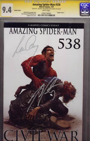 Amazing Spider-Man Vol 2 #538 Cover E Incentive Clayton Crain Variant Spoiler Cover Signed By Creators CGC 9.4 (Civil War Tie-In) 