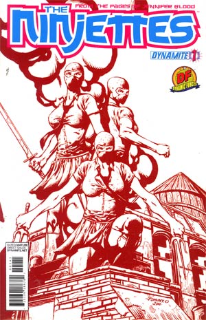 Garth Ennis Ninjettes #1 DF Exclusive Johnny Desjardins Blood Red Cover