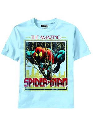 Spider-Man Hang On Caroline Blue T-Shirt Large