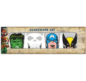 Marvel Heroes (Clear Glass) 4-Piece 1-Ounce Shot Glass Set