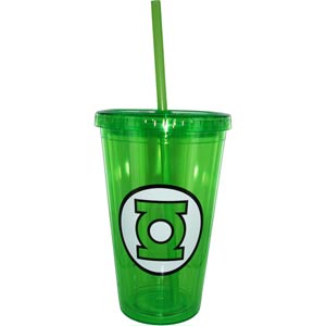 DC Comics Green Lantern Insignia Colored Travel Cup With Straw (Green)