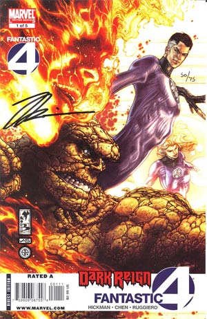 Dark Reign Fantastic Four #1 Cover C DF Signed By Jonathan Hickman