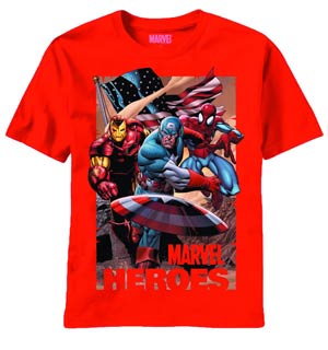 Marvel Heroes Tres Americanos Red T-Shirt Large