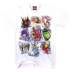 Marvel Heroes Scatter Up White T-Shirt Large