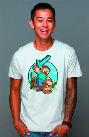 Minecraft Pig Riding White T-Shirt Large