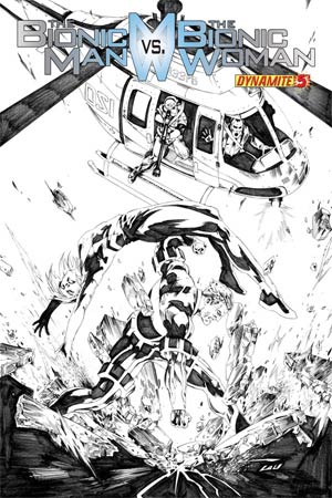 Bionic Man vs Bionic Woman #5 Incentive Jonathan Lau Black & White Cover