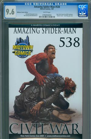Amazing Spider-Man Vol 2 #538 Cover F Exclusive Midtown Comics NYCC 2007 Crain Variant Spoiler Cover (Civil War Tie-In) CGC 9.6 
