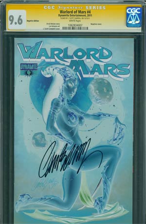 Warlord Of Mars #4 Incentive J Scott Campbell Negative Art Cover Signed By J. Scott Campbell CGC 9.6