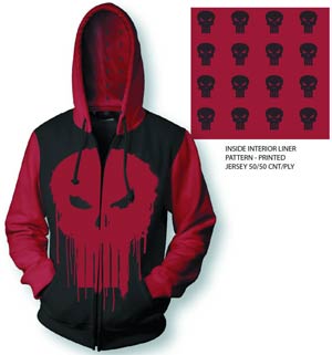Punisher Red Fleece Zip-Up Hoodie Medium