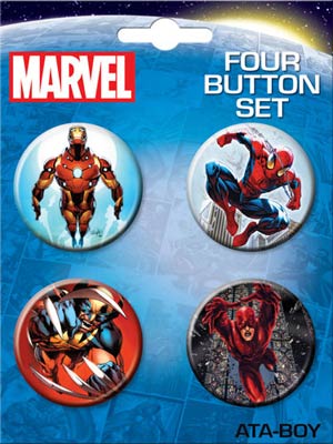 Marvel Comics 4-Button Set #6 Iron Man Spider-Man Wolverine And Daredevil