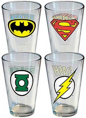 DC Comics Pint 4-Pack DC Break Out Insignia Superman Batman Green Lantern Flash