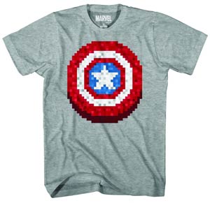 Captain America Pixel Shield Previews Exclusive Heather T-Shirt Large