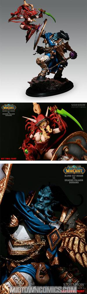 World Of Warcraft Blood Elf Rogue vs Draenei Paladin Diorama Statue
