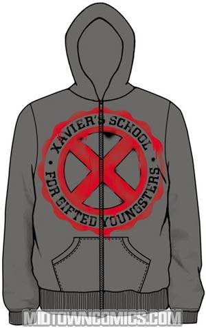 Xaviers School For Gifted Youngsters Stencil Logo Gray Zip-Up Hoodie XX-Large
