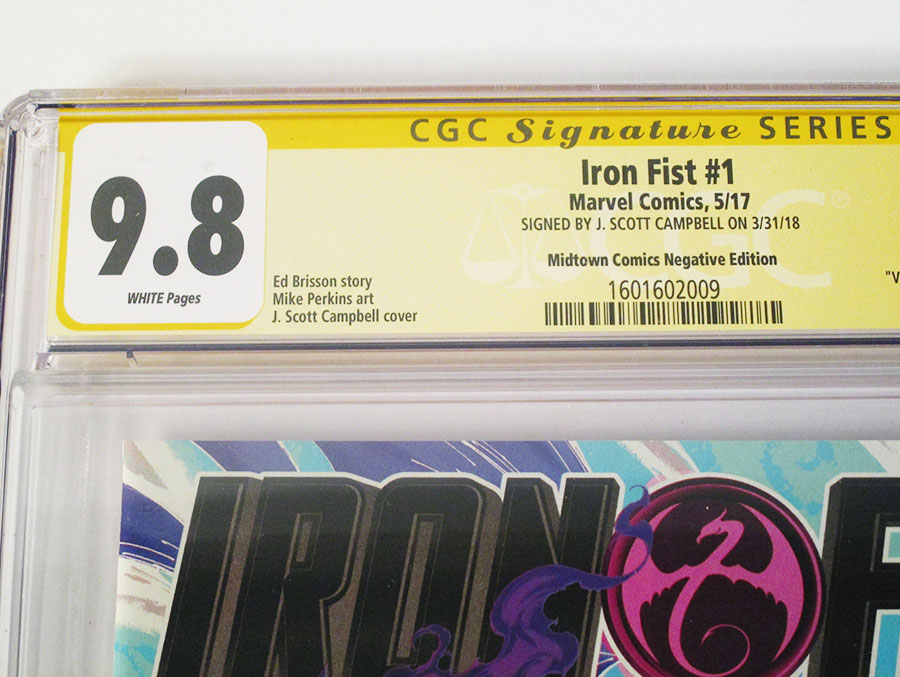 Iron Fist Vol 5 #1  Midtown Exclusive J Scott Campbell Anti-Venomized Negative Colors Variant Cover Signed By J Scott Campbell CGC 9.8