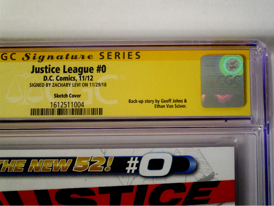 Justice League Vol 2 #0 Cover G Incentive Gary Frank Sketch Cover Signed By Zachary Levi CGC 9.6