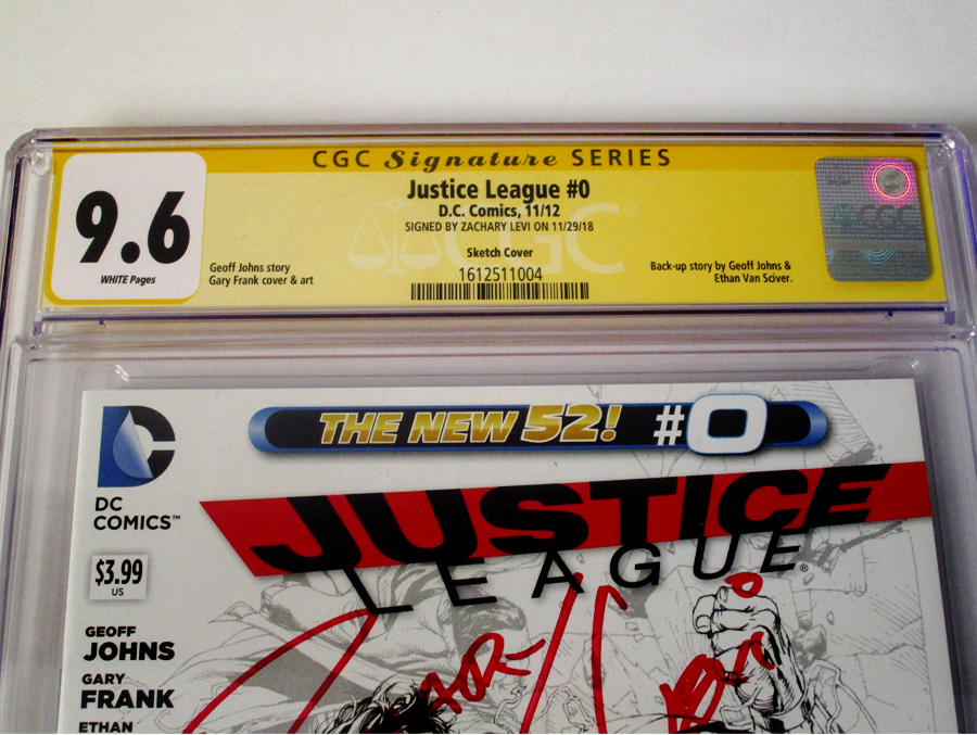 Justice League Vol 2 #0 Cover G Incentive Gary Frank Sketch Cover Signed By Zachary Levi CGC 9.6