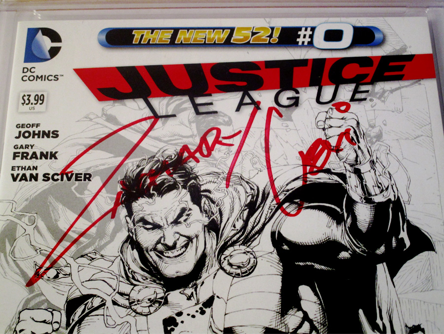 Justice League Vol 2 #0 Cover G Incentive Gary Frank Sketch Cover Signed By Zachary Levi CGC 9.6