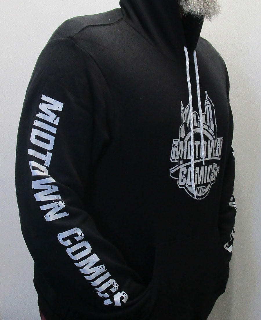 Midtown Comics White Logo Mens Black Biker Pullover Hoodie Large