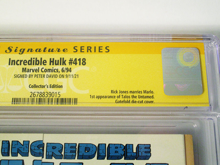 Incredible Hulk #418 Cover C Signed By Peter David CGC 9.2