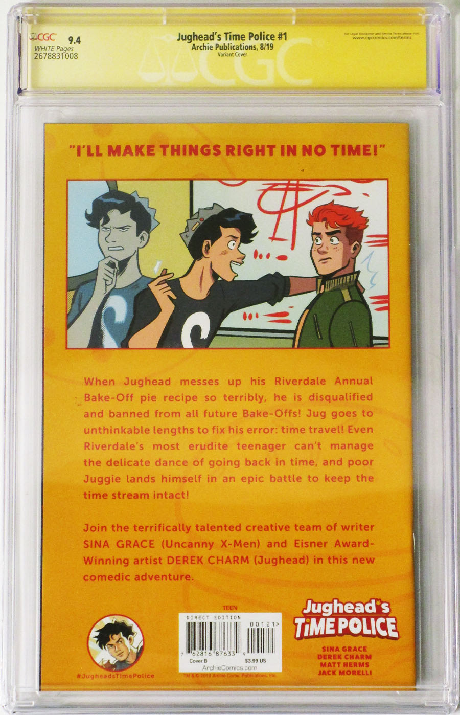 Jugheads Time Police Vol 2 #1 Cover G Variant Tyler Boss Cover Signed By Tyler Boss CGC 9.4