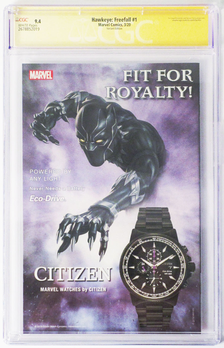Hawkeye Freefall #1 Cover H Incentive Elizabeth Torque Variant Cover Signed By Matthew Rosenberg CGC 9.4