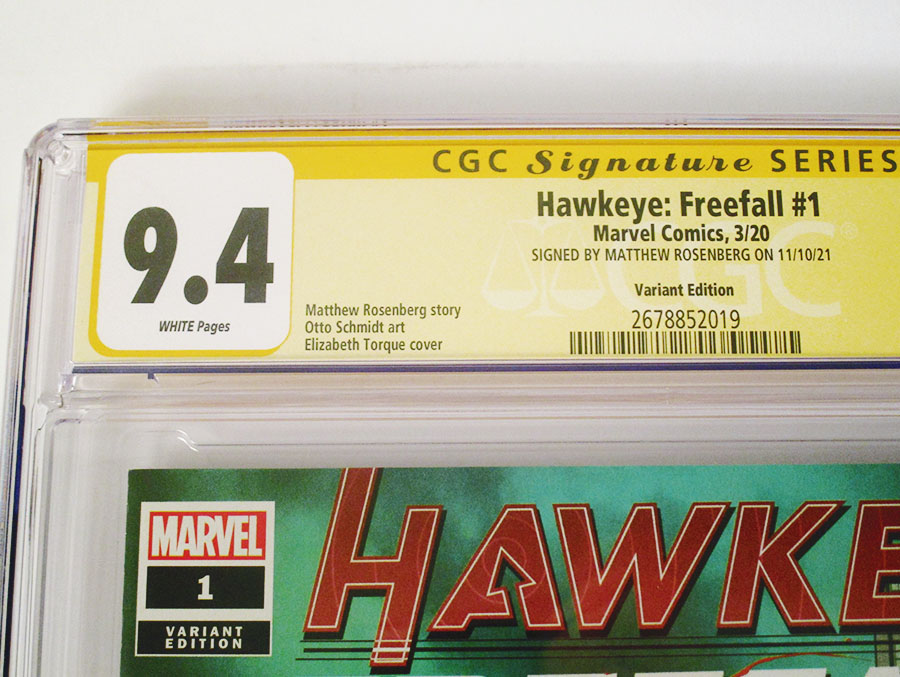 Hawkeye Freefall #1 Cover H Incentive Elizabeth Torque Variant Cover Signed By Matthew Rosenberg CGC 9.4