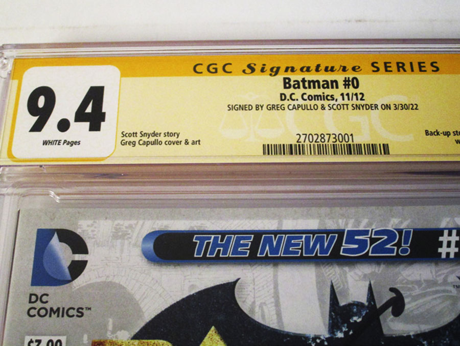 Batman Vol 2 #0 Cover G Regular Greg Capullo Cover Signed By Scott Snyder and Greg Capullo CGC 9.4
