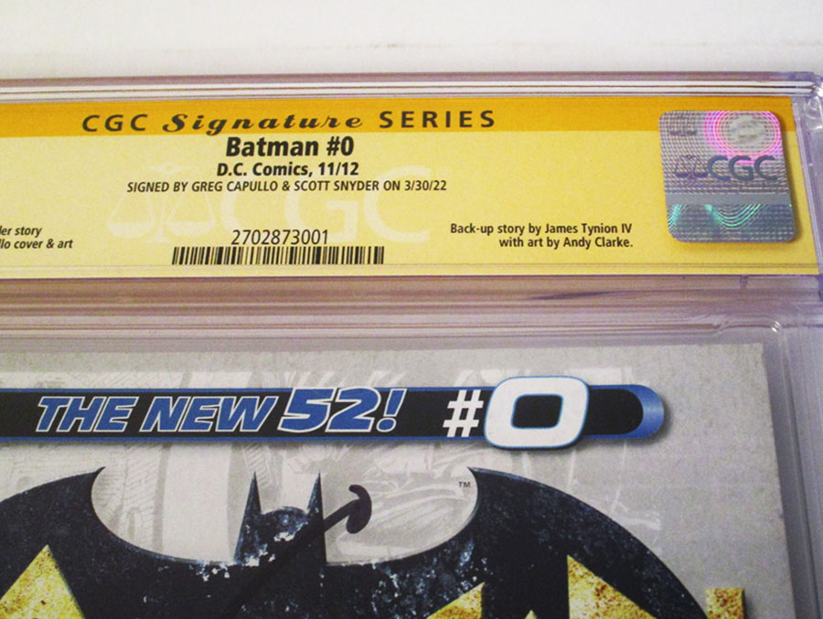 Batman Vol 2 #0 Cover G Regular Greg Capullo Cover Signed By Scott Snyder and Greg Capullo CGC 9.4