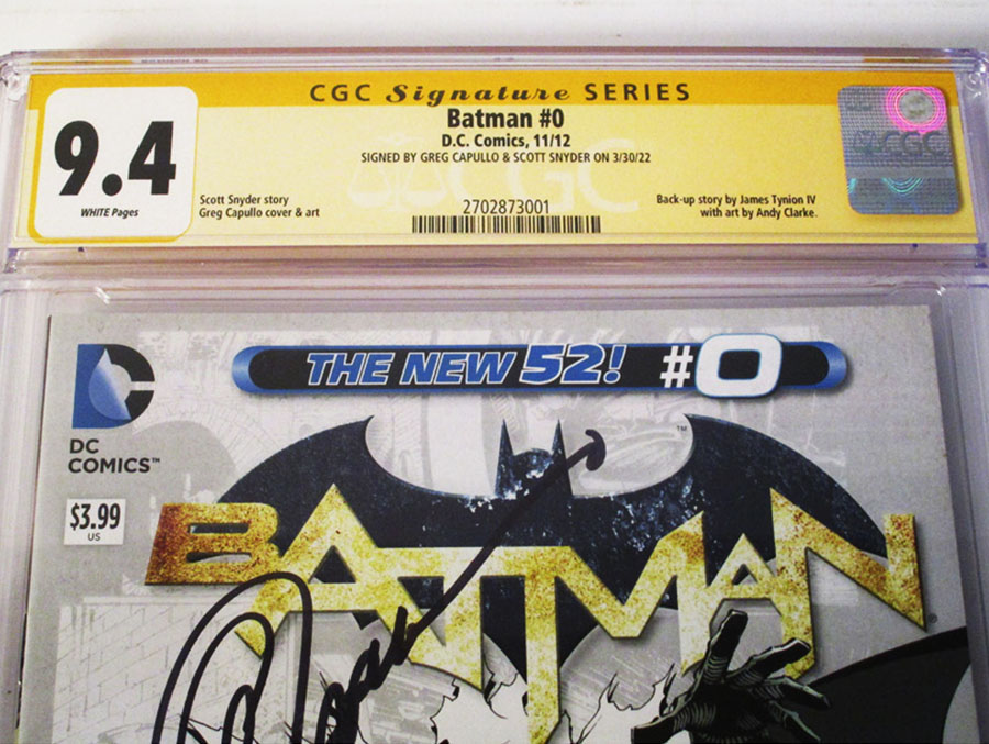 Batman Vol 2 #0 Cover G Regular Greg Capullo Cover Signed By Scott Snyder and Greg Capullo CGC 9.4