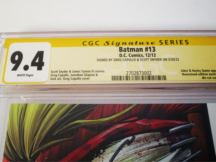Batman Vol 2 #13 Cover J 1st Ptg Regular Greg Capullo Cover (Death Of The Family Tie-In) Signed By Scott Snyder and Greg Capullo CGC 9.4