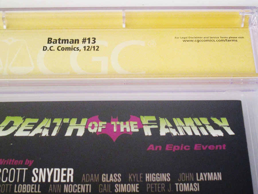 Batman Vol 2 #13 Cover J 1st Ptg Regular Greg Capullo Cover (Death Of The Family Tie-In) Signed By Scott Snyder and Greg Capullo CGC 9.4