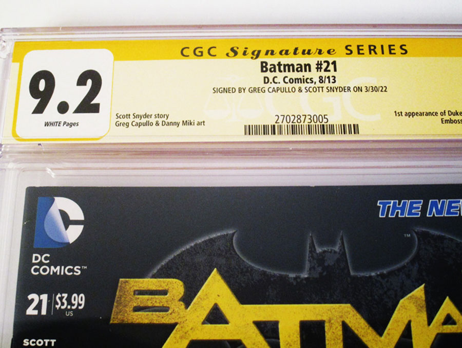 Batman Vol 2 #21 Cover H 1st Ptg Regular Greg Capullo Cover (Batman Zero Year Tie-In) Signed By Scott Snyder and Greg Capullo CGC 9.2