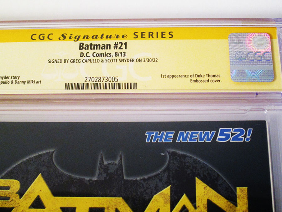 Batman Vol 2 #21 Cover H 1st Ptg Regular Greg Capullo Cover (Batman Zero Year Tie-In) Signed By Scott Snyder and Greg Capullo CGC 9.2