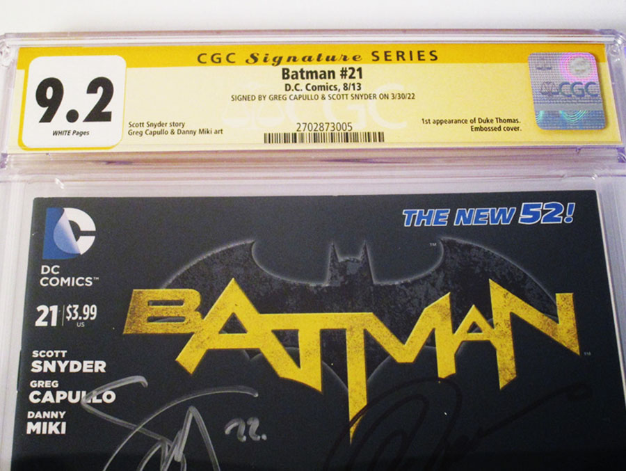 Batman Vol 2 #21 Cover H 1st Ptg Regular Greg Capullo Cover (Batman Zero Year Tie-In) Signed By Scott Snyder and Greg Capullo CGC 9.2