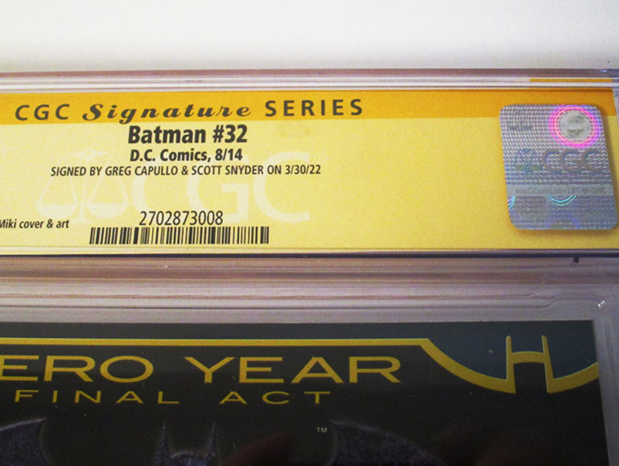 Batman Vol 2 #32 Cover F Regular Greg Capullo Cover (Zero Year Tie-In) Signed By Scott Snyder and Greg Capullo CGC 9.4